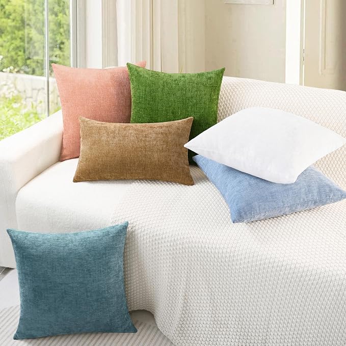 CaliTime Decorative Couch Throw Pillow Covers 22 X 22 Inches Smoke Blue | Pack of 2, Cozy Chenille Cushion Cases for Sofa Bed Living Room Farmhouse Home
