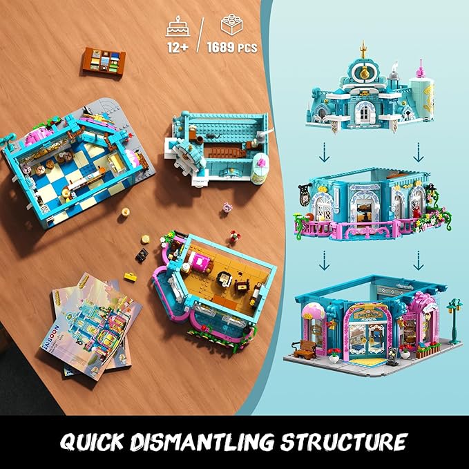 INSOON Castle Dairy Bakery Store Building Set with Light, 1689 PCS City Dairy House Building Block Toy with Milk Cake Bread, Home Decor Construction Model Kit for Adults Teens Kids Boys Girls Ages 12+