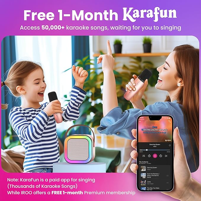 Karaoke Machine for Kids, 2026 TOP Toys Birthday Gifts Ideas for Girls Ages 4, 5, 6, 7, 8, 9, 10, 12+ Years Old, Portable Mini MP3 Player with 2 Wireless Mics for Party