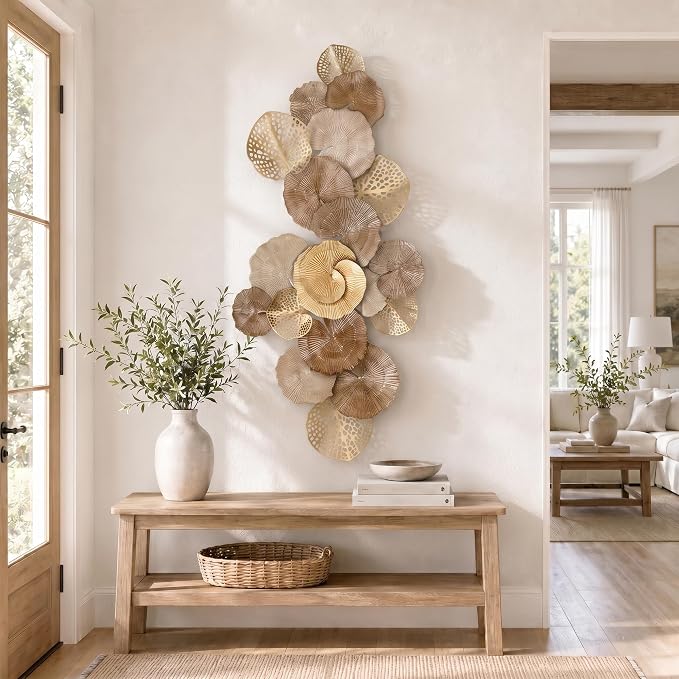 Axioglo 67" Large Wall Decor 3D Lotus Leaf Metal Wall Art for Living Room | 67" x31" metal wall decor with layered metal texture, mounting hardware, two-way display