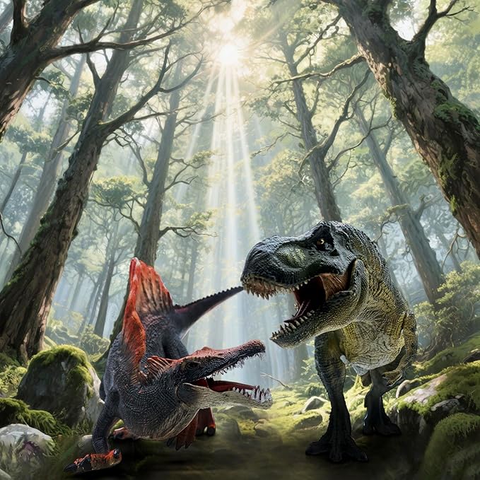 Realistic 15" Large Tyrannosaurus Rex & Spinosaurus Dinosaur Action Figures with Movable Jaws – Gift for Birthdays, Collectibles, Cake Toppers, Party Decor & Room Decor for Kids Ages 3-12 (2 PCS)