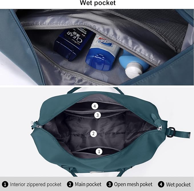 Travel Duffel Bag, Carry On Overnight Weekender Bags for Women | Travel Bag with Wet Pocket & Trolley Sleeve, For Spirit Airlines 18x14x8 Personal Item Bag