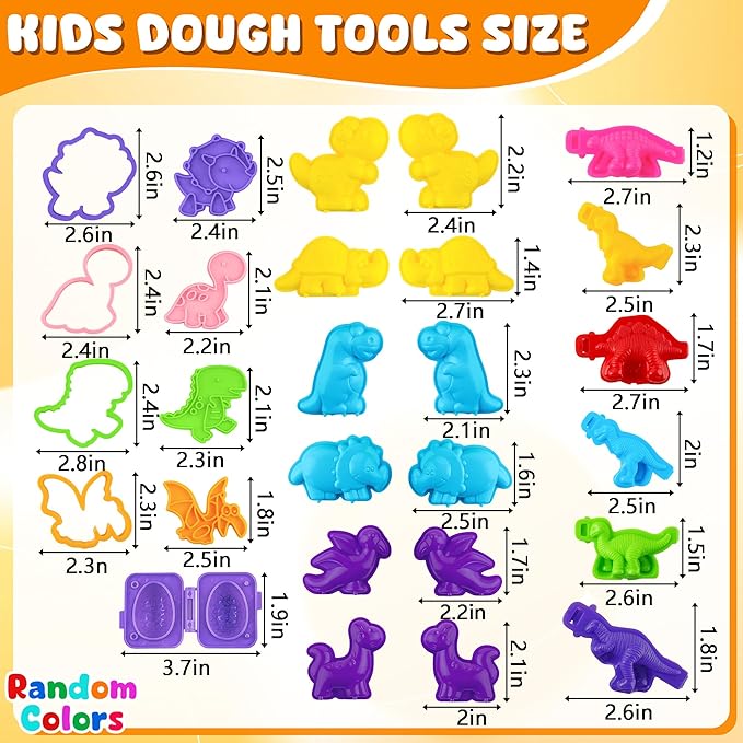 Dinosaur Dough Tools Set for Kids, 27 PCS Dinosaur Molds and Accessories for Creative Fun, Dough Starter Kit for Kids Ages 2-8, Random Color