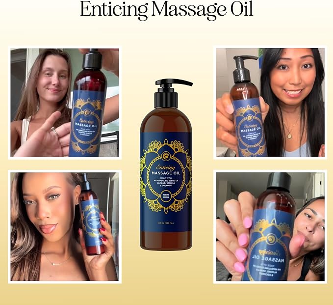 Alluring Lavender & Luxurious Vanilla Massage Oil Set - Aromatherapy Full Body Massage Oil Bundle with Naturally Scented Vegan Non GMO & Gluten Free Ingredients (8 Fl Oz Each)