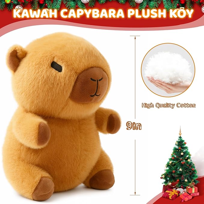 10.2" Red Capybara Plush Toy with 9 Clothes and Accessories Super Soft Capybara Stuffed Animal for Kids Girls Boys
