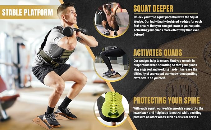 Squat Wedge Blocks (Set of 2) – Non-Slip Slant Boards for Lower Body Workouts Ankle and Calf Stretching - Yoga Blocks, Designed to Elevate Heels and Squat Support - Includes Carry Bag