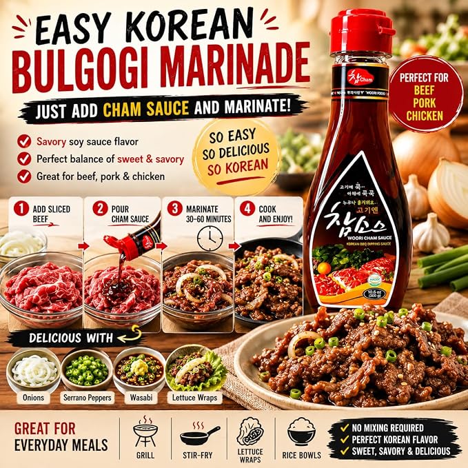 WOORI Cham Sauce Korean BBQ Dipping Sauce, 31.8 oz 3 Pack | Korean BBQ dipping sauce, bulgogi marinade, soy based, sweet tangy flavor, pork belly, kalbi, onion salad