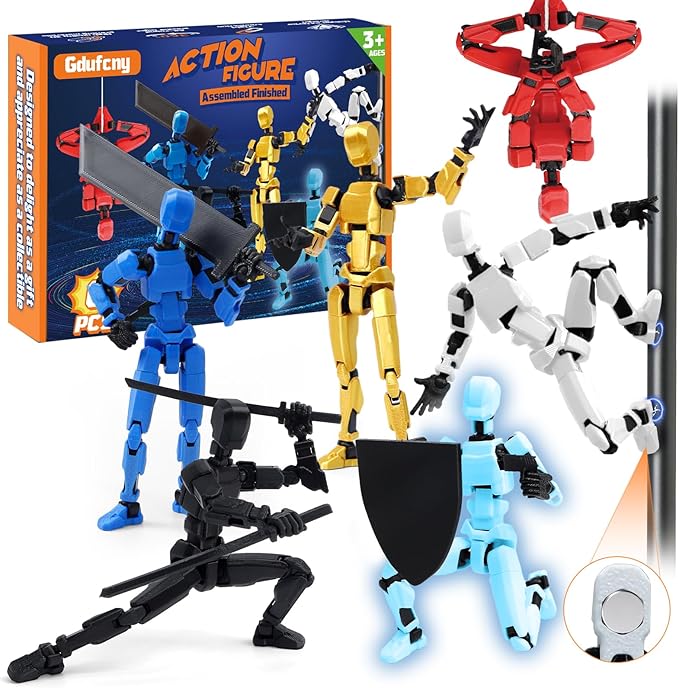 6-Pack Titan 13 Action Figure Set Assembly Completed, Multi-Colored Magnetic Robo Dummy Nova 13 Action Figures with Weapons, for Boys Desktop Decorations, Muñeco de acción T 13
