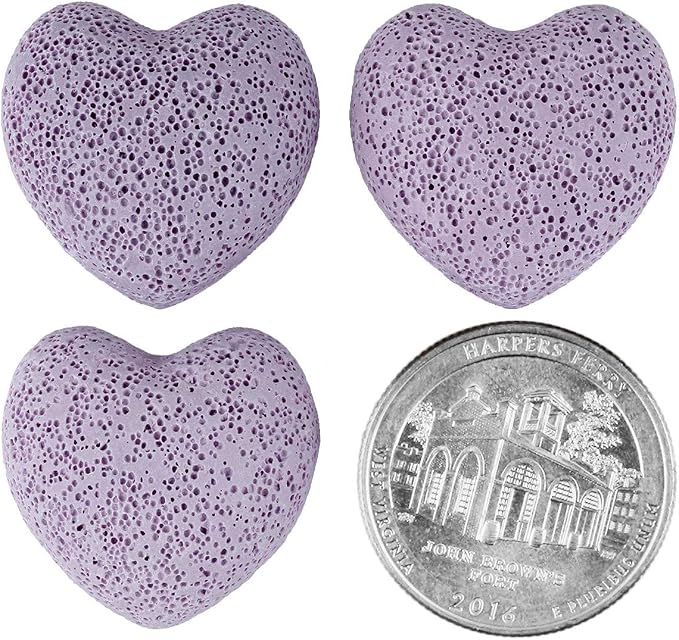 TUMBEELLUWA 10 PCS Purple Heart Shaped Lava Rocks for Essential Oils | 1 Inches Porous Oil Diffuser Stone, Aroma Diffuser for Home Office, Carved Heart Stone for Romantic Wedding Favor & Decor