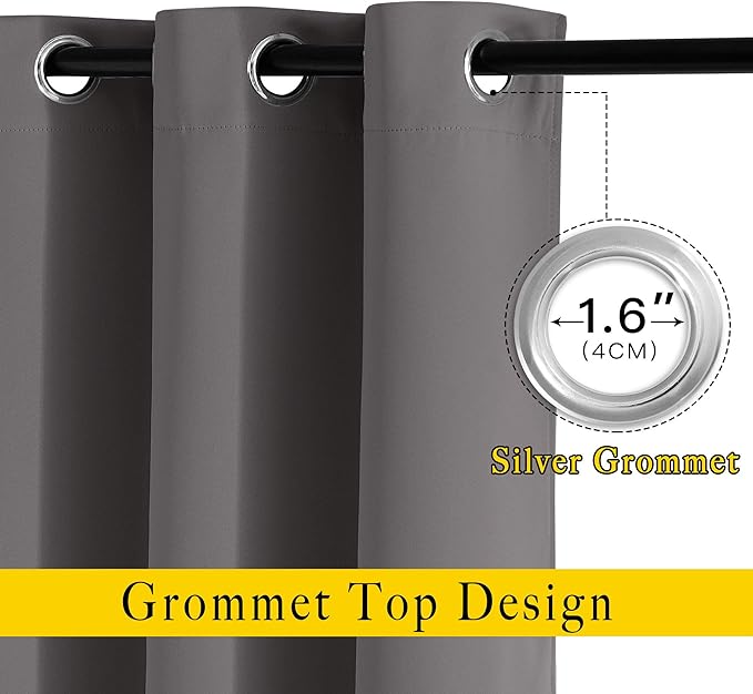 NICETOWN Blackout Grey Curtains 84 inches Long, Grommet Room Darkening Thermal Insulated Sound Dampening Window Treatments for Bedroom/Home Office, 2 Panels, W46 x L84