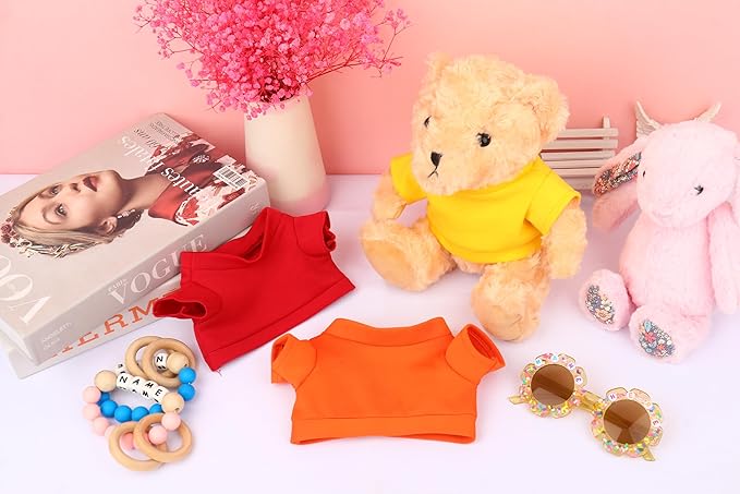 Personalized Custom Name Bear Clothes Plush Doll Tee Shirt for 8-12 Inch (Orange)