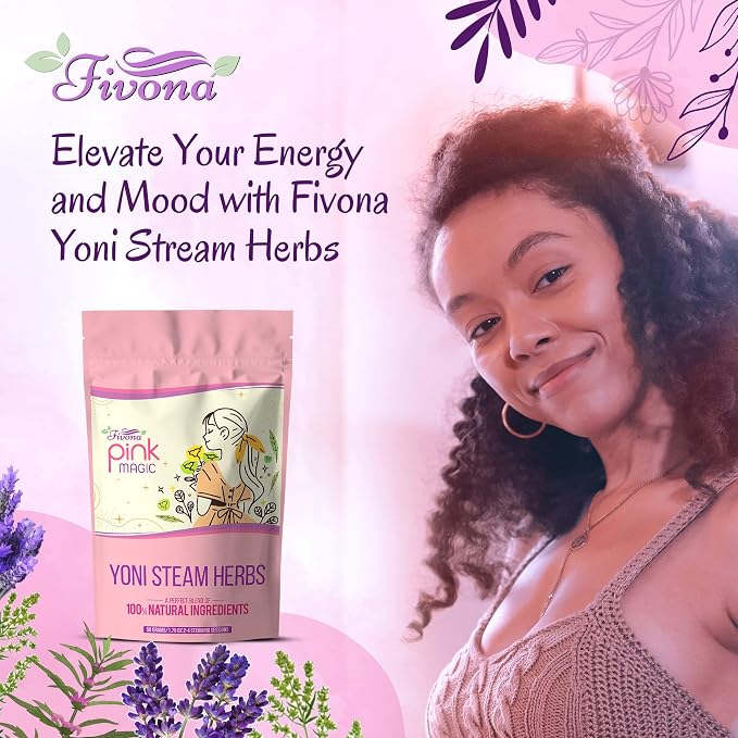 Fivona Yoni Steaming Herbs for at Home V steam - Pink Magic Recipe for Detox and Cleansing Support PH Balance and Odor Control 2-4 Steam Sessions per Pack