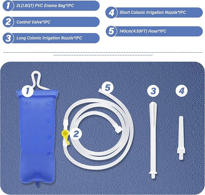 TopQuaFocus 2L Enema Kit Home Coffee Enema Irrigator Set for Men and Women Colon Cleaning Portable Travel Enemas Bag Kit for Colonic Cleanse 4.59 FT Hose
