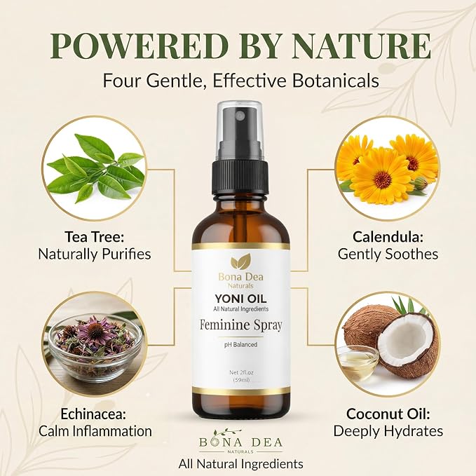 Bona Dea Naturals Feminine Spray for Women – All Natural Yoni Oil Deodorant & Moisturizer, Organic Essential Oils, Chemical-Free, Sensitive Vaginal Care, Made in the USA | 2 oz Spray