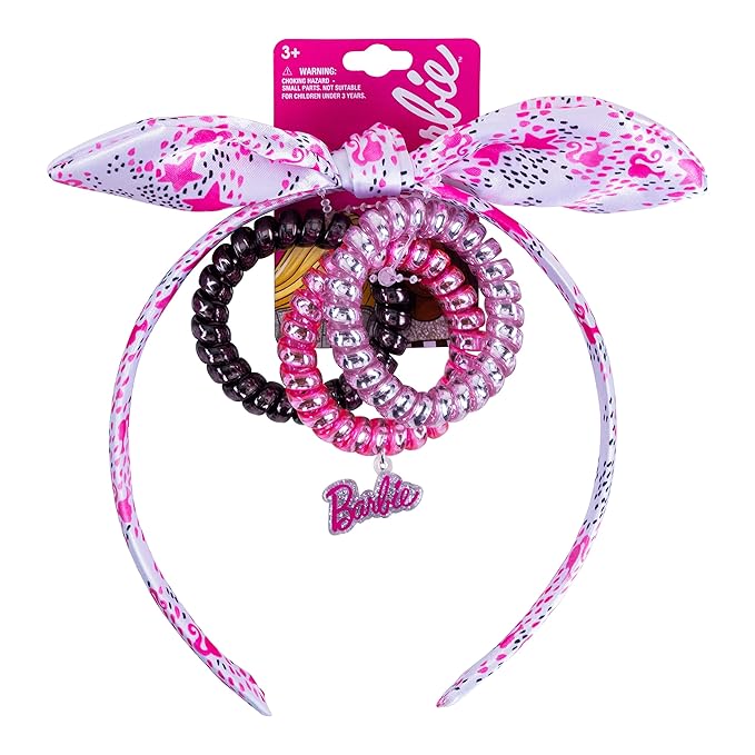 LUV HER Barbie Headbands 4pc | Knotted Hairband & Hair Ties Set for Girls with Soft Fabric - Online Exclusive Ages 3+