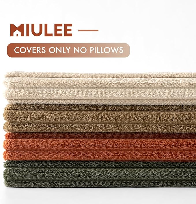 MIULEE Fall Corduroy Decorative Throw Pillow Covers Rust-Olive Green 18x18 | Set of 4, Vintage Fall Decor, Rustic Brown Green Collection, Boho Farmhouse Cushion Covers for Couch Bed Sofa Living Room