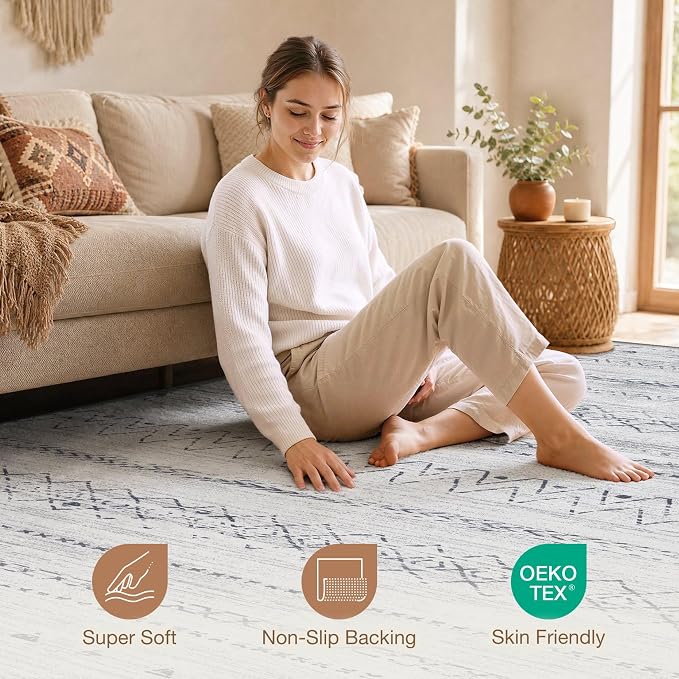 cotiled 12x15 Area Rugs Living Room Rug: Washable Boho Rugs with Non Slip Backing Large Soft Indoor Stain Resistant Carpet for Bedroom Farmhouse Dining Room Lightweight Home Decor Grey