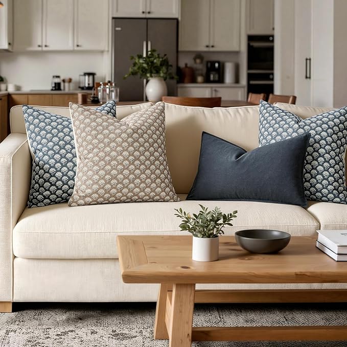 MIULEE Floral Print Decorative Euro Pillow Covers 22x22, Dusty Blue | Vintage Boho Farmhouse Modern Home Decor, Set of 2, Block Print Cushion Covers for Couch Sofa Bed Living Room