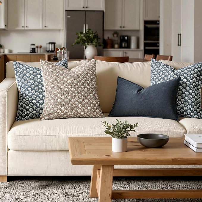 MIULEE Floral Print Decorative Pillow Covers 20x20, Dusty Blue | Vintage Boho Farmhouse Modern Home Decor, Set of 2, Block Print Cushion Covers for Couch Sofa Bed Living Room