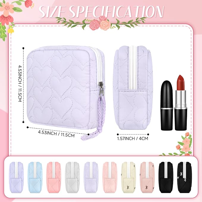 Likesing Quilted Period Bag, Period Pouches for Teen Girls Womens, Portable Sanitary Napkin Storage Bag Feminine Emergency Tampon Pad Pouch(Light Purple)