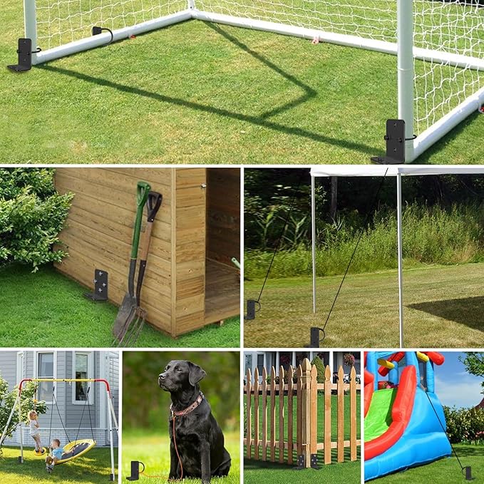Eurmax USA 4 Pack Heavy Duty Ground Anchors, Rust-Proof L-Shaped Screw-in Spiral Ground Stakes for Trampoline, Shed, Swing Set & Carport,High Wind Resistant Metal Auger Anchors (Black)