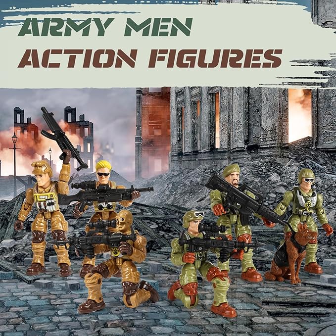 HAPTIME Army Men Action Figures with Weapons, Toy Soldiers for Boys, Plastic Army Toys for Boys 6-8, Birthday Gift for Military Collectors (6Pcs Green + 6Pcs Yellow)