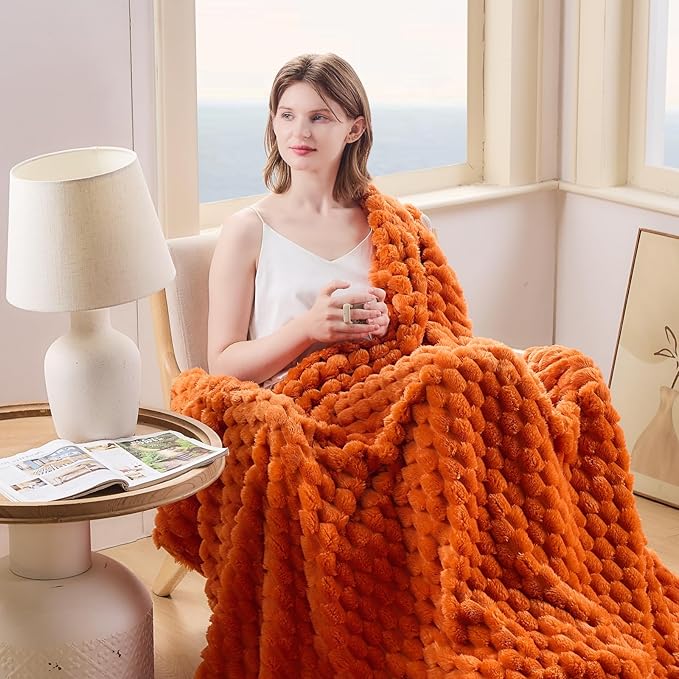NEWCOSPLAY Fleece Clouds Cozy Twin Blanket for Couch, Orange, 60"x80" | Premium Silky Flannel Blanket, Soft Lightweight Fluffy Throw Blanket for Bed Sofa Decor, Gift for All Season Use