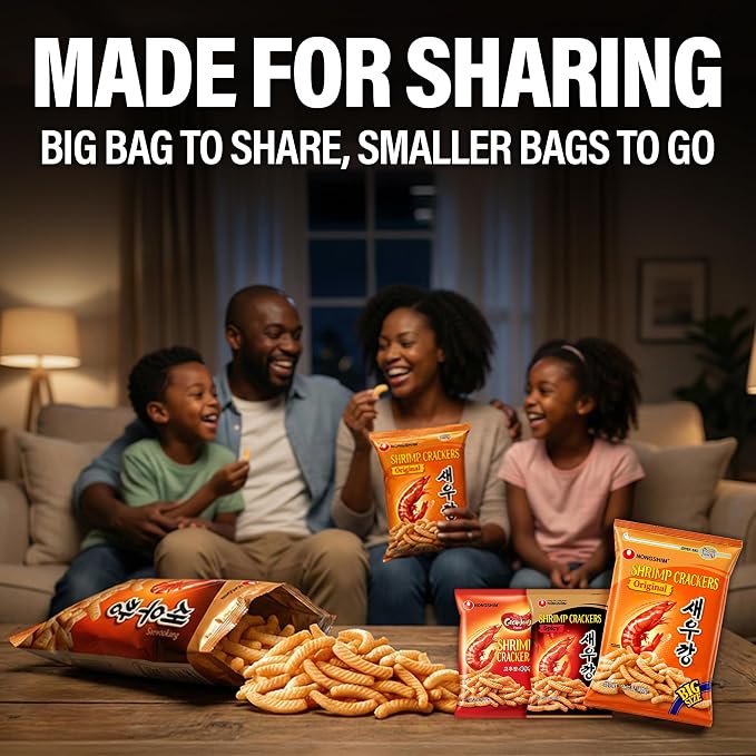 Nongshim Shrimp Chips 3-Flavor, Crispy Korean Snack Variety, 5 Count