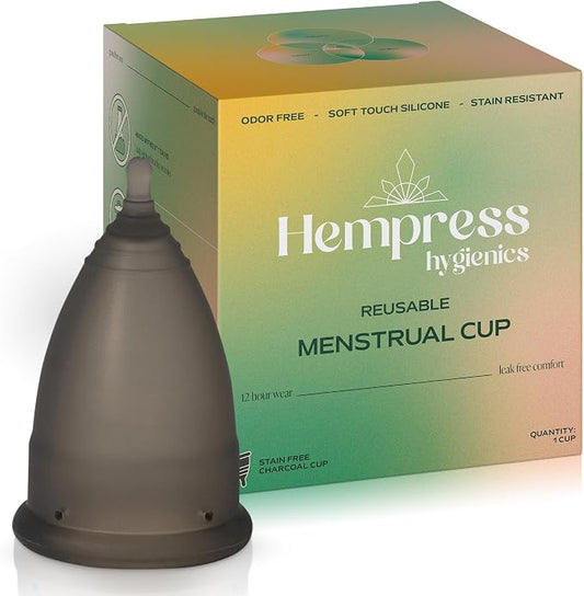 Menstrual Cup for Women (Charcoal) | Soft, Comfortable, Flexible & Reusable Period Cups, Medical Grade Silicone, Leakproof, Stain-Resistant, 12-Hr Protection