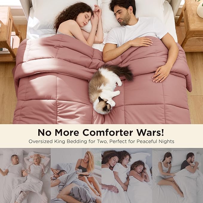 Bedsure Comforter Duvet Insert - Quilted Comforters Oversized King Size, All Season Duvet, GentleSoft Down Alternative Bedding, with 8 Tabs, Gifts for Women, Dusty Pink, Oversized King 116x98 Inches