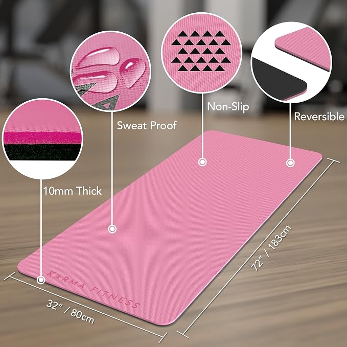 Large Exercise Mat – Extra Thick 10mm Workout Mat (72"x32") – Non-Slip TPE Yoga Mat for Women & Men – Pilates, HIIT, Fitness & Home Gym Mat – Includes Free Carry Bag