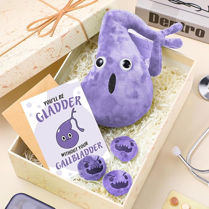 Gallbladder Plush Set Gall Surgery Recovery Gifts Include Gall Plush with Gallstones Stuffed and Gallbladder Get Well Card Operation Removal Gift for Gallstones Patient (Purple)