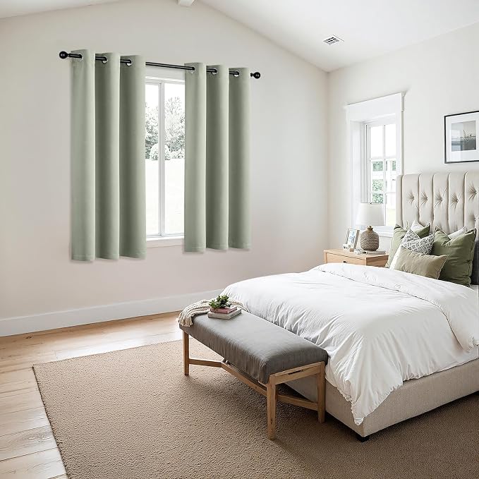 MIULEE Blackout Curtains for Bedroom 2 Panels 40 x 64 Inch Long Sage Green | Thermal Insulated, Living Room Darkening Grommet Drapes, Noise Reducing, Light Blocking Window Treatments