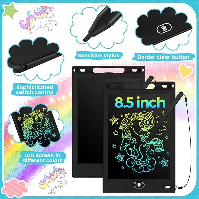 Tinlade 12 Pack LCD Writing Drawing Tablets 8.5 Inch Bulk Colorful Doodle Board Erasable Electronic Painting Drawing Pads Learning Toy Gifts for Kids Christmas School(Black)