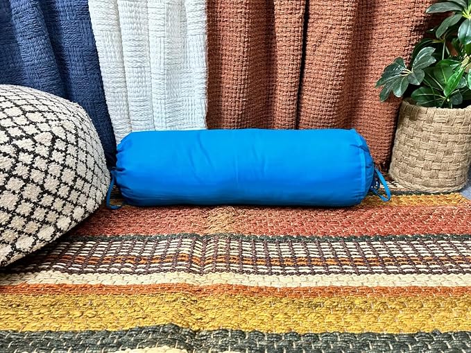 Round Bolster Cover Cervical Neck Roll Cotton Pillowcase for Cylindrical Pillow with Drawstring Closure Neck Pillow case 6" x 18" (15 x 45 cm) Turqouise Blue
