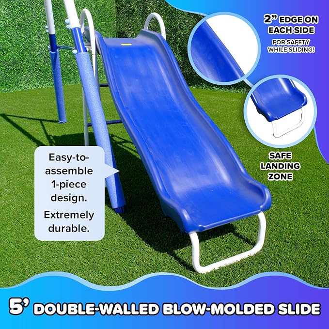 Sportspower Fairbrook Backyard Metal Swing Set for Kids, 500 lb Capacity — Saucer, Standing Swing, Blow-Molded Swing, 5ft Slide, Anchor Kit — Ages 3–8, 11.5' L x 7.5' W x 6.1' H