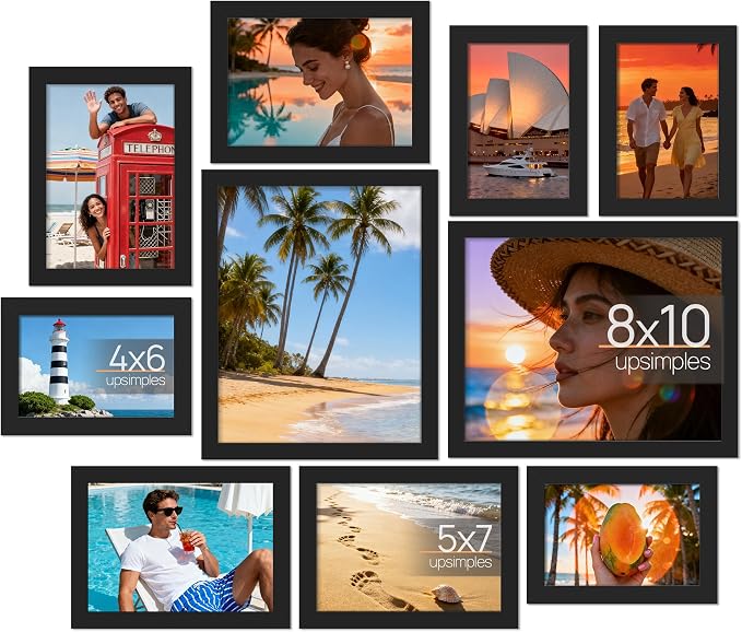 upsimples 10 Pack Picture Frames Collage Wall Decor for Mounting or Tabletop Display, Photo Gallery Frame Set for Family, Multi Sizes Including 8x10, 5x7, 4x6, Black | Multi Picture Frames Collage Wall Decor, Gallery Wall Frame Set, Gift For Christmas,...