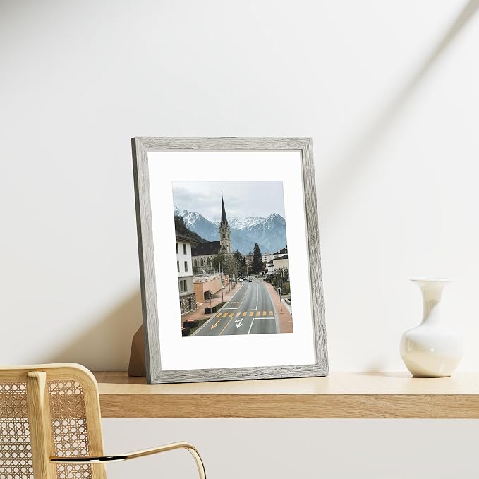 Vittanly 11x14 Picture Frames Set of 9 for Wall Mounting, Grey | Display Pictures 8x10 with Mat or 11x14 without Mat, Engineered Wood with Shatter Resistant Plexiglass, Gallery Photo Frames