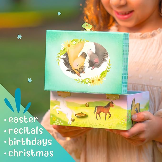 Giggle & Honey Horse Jewelry Box - Horse Toys for Girls Age 4-6- Kids Jewelry Box with Spinning Horse - 6 x 4.7 x 3.5 in