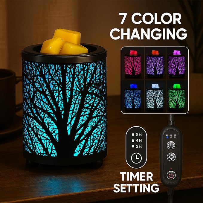 Leyoue Electric Wax Melt Warmer with Timer - PTC Heating Plate & 7 Colors LED Changing Light, Fragrance Warmer for Home, Office, Gifts & Decor (Black Forest)