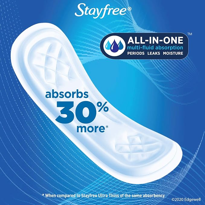 Stayfree Maxi Pads for Women, Super - 66 Count & Carefree Panty Liners, Regular Liners, Wrapped, Unscented, 54ct (Packaging May Vary)