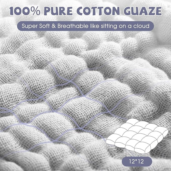 MUKIN Baby Washcloths - Soft Face Cloths for Newborn, Absorbent Bath Face Towels, Baby Wipes, Burp Cloths or Face Towels, Baby Registry as Shower. Pack of 6-12x12 inches (Grey)