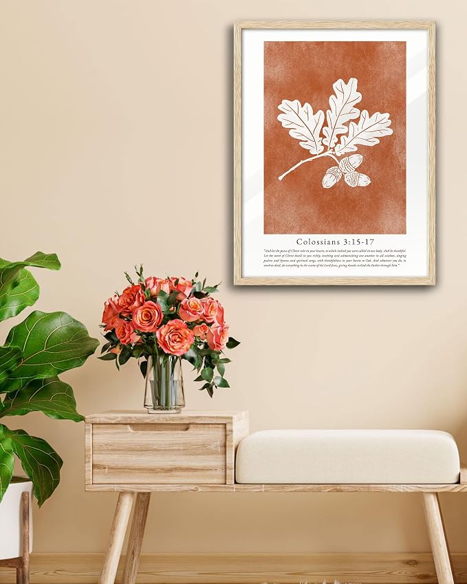 EcoHest 16x20 in Colossians Scripture Fall Botanical Christian Wall Art | Solid Oak Wood Frame with Canvas Wall Art, Burnt Orange Bible Verse Wall Decor for Bedroom, Living Room, Office, Church,1Pack