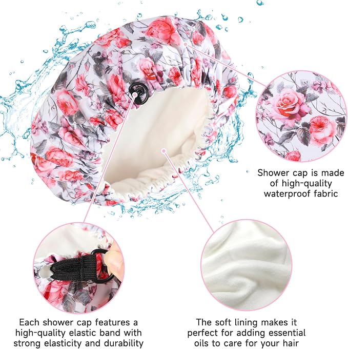 Reusable Castor Oil Hair Cap for Women, Suitable for Treating Dry, Damaged Hair, Overnight Organic Cotton Hair Cap (Oil Not Included), Red Flowers, S