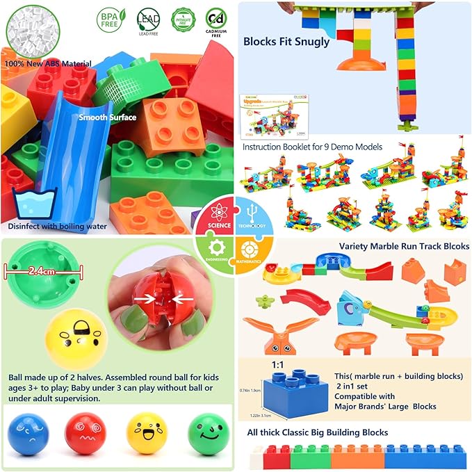 Marble Run Building Blocks for Kids: 130pcs Upgrade STEM Building Set with Launcher - Educational Toys for Kid Age 3-5 4-8 Preschool Family - Birthday for Boys Girls