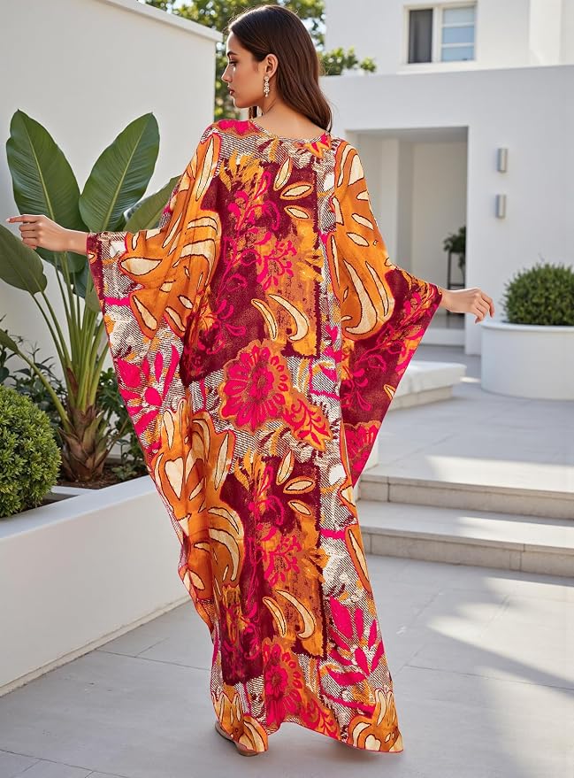 Mumu Dresses for Women Plus Size, Bohemian Kaftan Beach Cover Up Long Maxi Nightgown Soft Loungewear