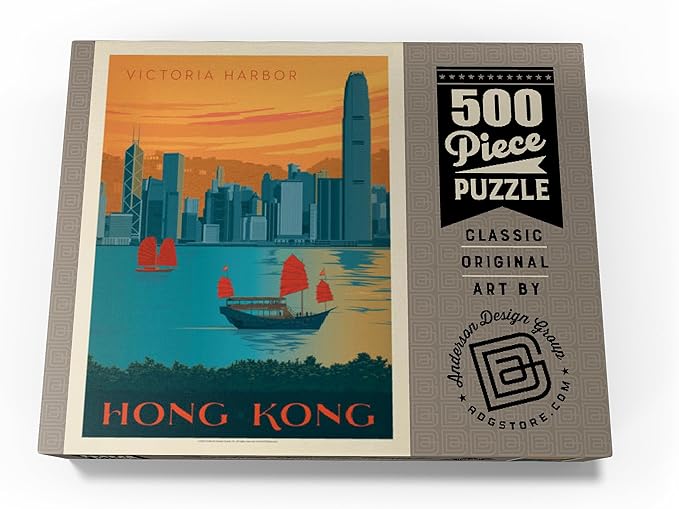 MyPuzzle China: Hong Kong, Victoria Harbor, Vintage Poster - Premium 500 Piece Jigsaw Puzzle for Adults