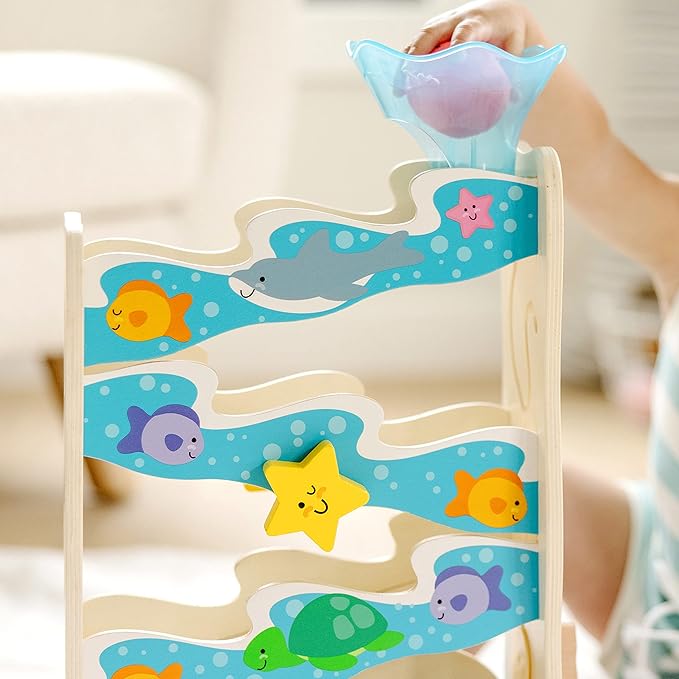Melissa & Doug Rollables Wooden Ocean Slide Infant and Toddler Toy (5 Pieces) Ocean Themed Toys For Toddlers, Early Learning Toys For Infants And Toddlers Ages 1+ - FSC Certified
