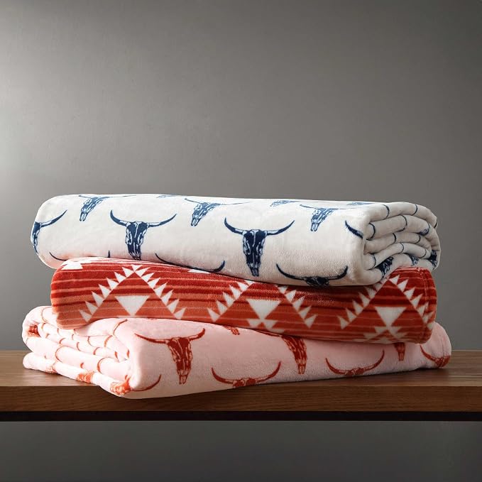 Wrangler - Blanket, Super Soft Plush Bedding, Yellowstone Inspired Throw Blanket for Couch or Bed (Plains Creek Blue, 50" x 70")