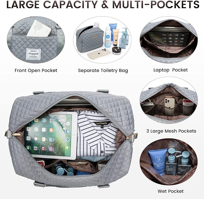 LOVEVOOK Travel Duffle Bag,Weekender Bags for Women with Shoe Compartment，Carry on Overnight Bag with Toiletry Bag,Gym Duffel Bag with Wet Pocket, Hospital Bags for Labor and Delivery